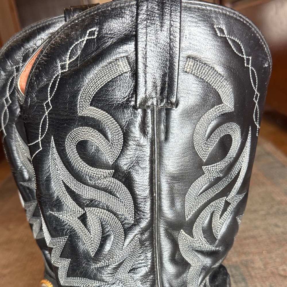 Black Leather Western Cowboy Boots with Silver & Gold Tip Accents & Concho 9.5D - Picture 5 of 14